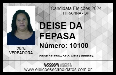 Candidato DEISE DA FEPASA 2024 - ITIRAPINA - Eleições