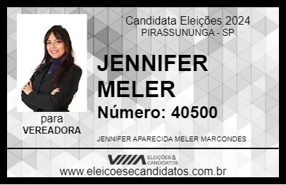 Candidato JENNIFER MELER 2024 - PIRASSUNUNGA - Eleições