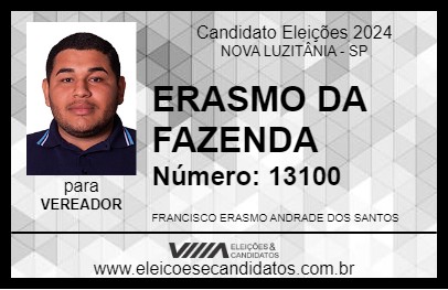 Candidato ERASMO DA FAZENDA 2024 - NOVA LUZITÂNIA - Eleições