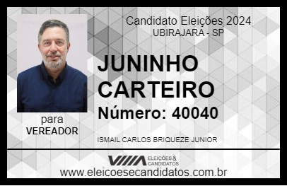 Candidato JUNINHO CARTEIRO 2024 - UBIRAJARA - Eleições