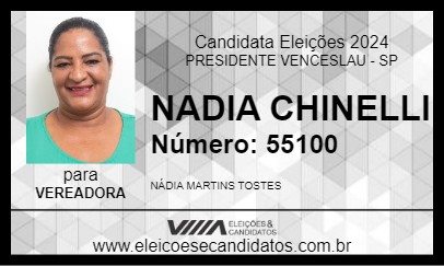 Candidato NADIA CHINELLI 2024 - PRESIDENTE VENCESLAU - Eleições