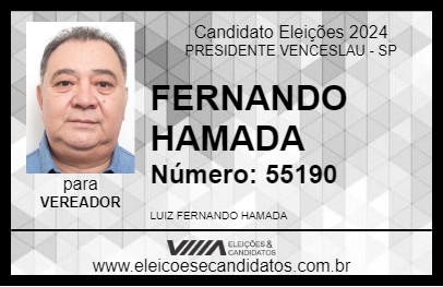 Candidato FERNANDO HAMADA 2024 - PRESIDENTE VENCESLAU - Eleições