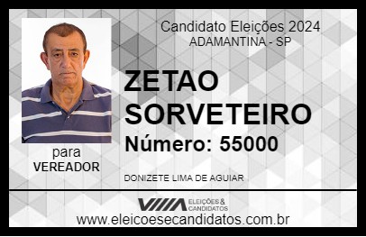 Candidato ZETAO SORVETEIRO 2024 - ADAMANTINA - Eleições