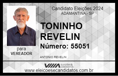 Candidato TONINHO REVELIN 2024 - ADAMANTINA - Eleições