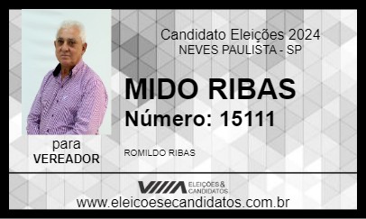 Candidato MIDO RIBAS 2024 - NEVES PAULISTA - Eleições