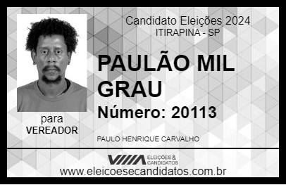 Candidato PAULÃO MIL GRAU 2024 - ITIRAPINA - Eleições