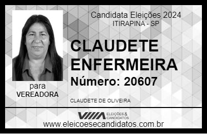 Candidato CLAUDETE ENFERMEIRA SINDICATO 2024 - ITIRAPINA - Eleições