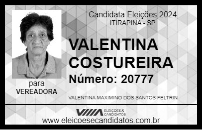 Candidato VALENTINA COSTUREIRA 2024 - ITIRAPINA - Eleições