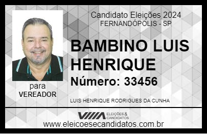 Candidato BAMBINO LUIS HENRIQUE 2024 - FERNANDÓPOLIS - Eleições