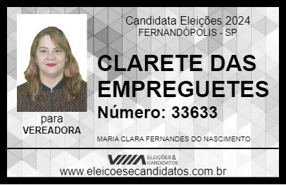 Candidato CLARETE DAS EMPREGUETES 2024 - FERNANDÓPOLIS - Eleições