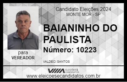 Candidato BAIANINHO DO PAULISTA 2024 - MONTE MOR - Eleições