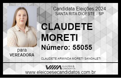 Candidato CLAUDETE MORETI 2024 - SANTA RITA D\OESTE - Eleições