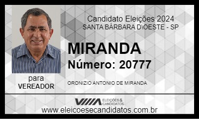 Candidato MIRANDA 2024 - SANTA BÁRBARA D\OESTE - Eleições