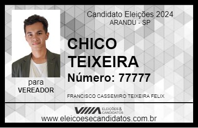 Candidato CHICO TEIXEIRA 2024 - ARANDU - Eleições