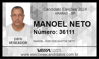 Candidato MANOEL NETO 2024 - ARARAS - Eleições