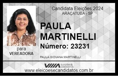 Candidato PAULA MARTINELLI 2024 - ARAÇATUBA - Eleições