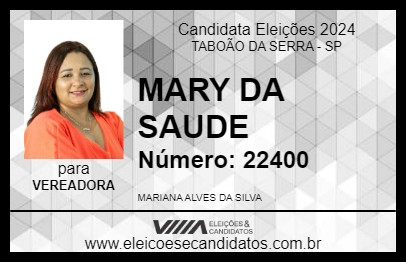 Candidato MARY DA SAUDE 2024 - TABOÃO DA SERRA - Eleições