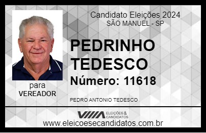 Candidato PEDRINHO TEDESCO 2024 - SÃO MANUEL - Eleições