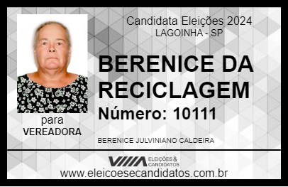 Candidato BERENICE DA RECICLAGEM 2024 - LAGOINHA - Eleições