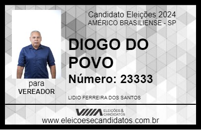 Candidato DIOGO DO POVO 2024 - AMÉRICO BRASILIENSE - Eleições