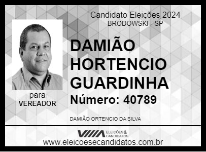 Candidato DAMIÃO HORTENCIO GUARDINHA 2024 - BRODOWSKI - Eleições