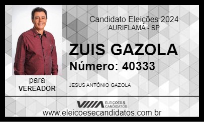 Candidato ZUIS GAZOLA 2024 - AURIFLAMA - Eleições