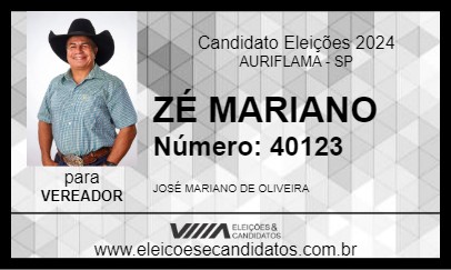 Candidato ZÉ MARIANO 2024 - AURIFLAMA - Eleições