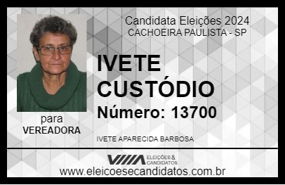 Candidato IVETE CUSTÓDIO 2024 - CACHOEIRA PAULISTA - Eleições