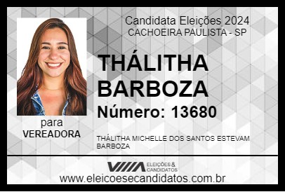 Candidato THÁLITHA BARBOZA 2024 - CACHOEIRA PAULISTA - Eleições