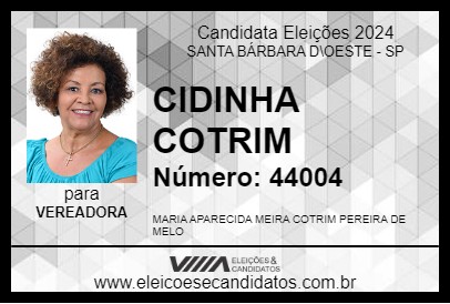 Candidato CIDINHA COTRIM 2024 - SANTA BÁRBARA D\OESTE - Eleições