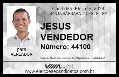 Candidato JESUS VENDEDOR 2024 - SANTA BÁRBARA D\OESTE - Eleições