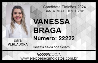 Candidato VANESSA BRAGA 2024 - SANTA RITA D\OESTE - Eleições