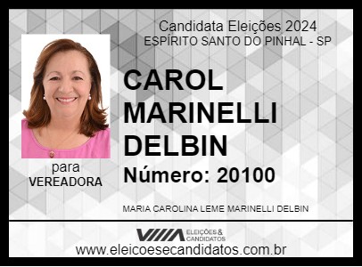 Candidato CAROL MARINELLI DELBIN 2024 - ESPÍRITO SANTO DO PINHAL - Eleições