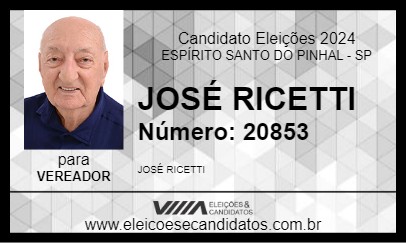 Candidato JOSÉ RICETTI 2024 - ESPÍRITO SANTO DO PINHAL - Eleições