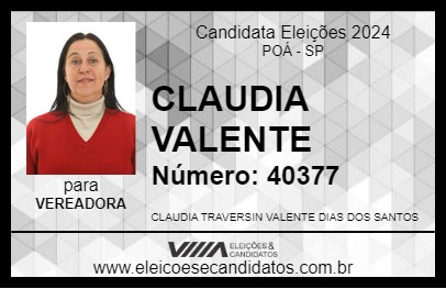 Candidato CLAUDIA VALENTE 2024 - POÁ - Eleições