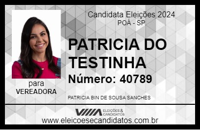 Candidato PATRICIA DO TESTINHA 2024 - POÁ - Eleições