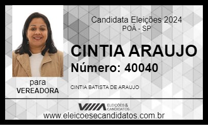 Candidato CINTIA ARAUJO 2024 - POÁ - Eleições