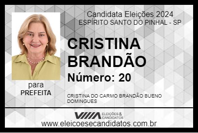 Candidato CRISTINA BRANDÃO 2024 - ESPÍRITO SANTO DO PINHAL - Eleições