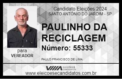 Candidato PAULINHO DA RECICLAGEM 2024 - SANTO ANTÔNIO DO JARDIM - Eleições