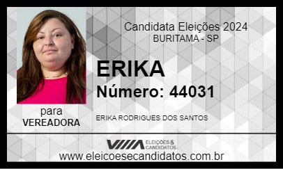 Candidato ERIKA RODRIGUES 2024 - BURITAMA - Eleições