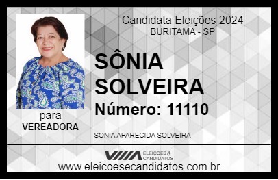 Candidato SÔNIA SOLVEIRA 2024 - BURITAMA - Eleições