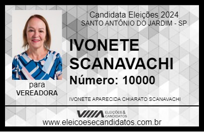 Candidato IVONETE SCANAVACHI 2024 - SANTO ANTÔNIO DO JARDIM - Eleições