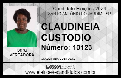 Candidato CLAUDINEIA CUSTODIO 2024 - SANTO ANTÔNIO DO JARDIM - Eleições