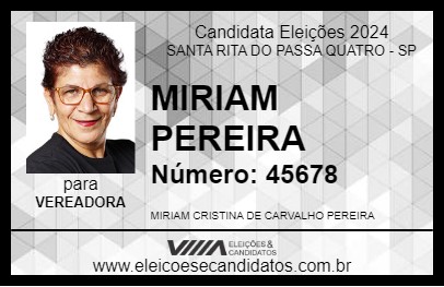 Candidato MIRIAM PEREIRA 2024 - SANTA RITA DO PASSA QUATRO - Eleições