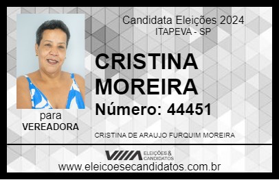 Candidato CRISTINA MOREIRA 2024 - ITAPEVA - Eleições