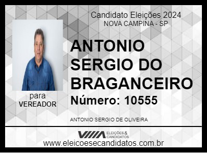 Candidato ANTONIO SERGIO DO BRAGANCEIRO 2024 - NOVA CAMPINA - Eleições