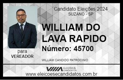 Candidato WILLIAM DO LAVA RAPIDO 2024 - SUZANO - Eleições