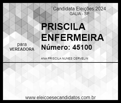 Candidato PRISCILA ENFERMEIRA 2024 - GÁLIA - Eleições