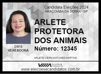 Candidato ARLETE PROTETORA DOS ANIMAIS 2024 - ARAÇOIABA DA SERRA - Eleições