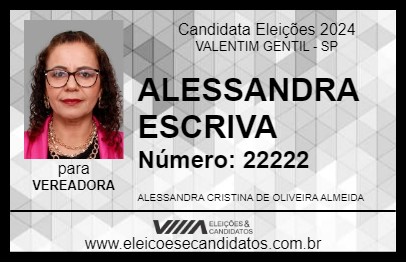 Candidato ALESSANDRA ESCRIVA 2024 - VALENTIM GENTIL - Eleições